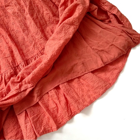 EN SAISON EYELET FLUTTER SLEEVE WASHED COTTON ORANGE BABYDOLL RUFFLED MI… - Picture 14 of 16